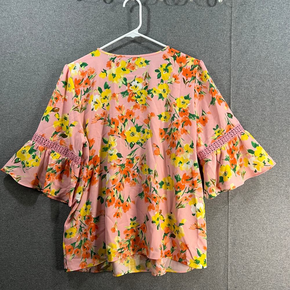 Isaac Mizrahi LIVE! Printed Stretch Crepe Blouse Pink Medium - Picture 2 of 9
